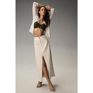 Anthropologie x Pilcro - High-Waisted Cream Maxi Skirt with Front Slit, Size 0